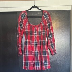 Hill House Red Plaid Long Sleeve Dress